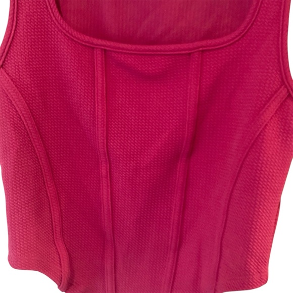 Square Neck Hanky Hem Pink Cropped Corset Tank Top Women Small - Picture 5 of 7